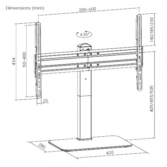POWERTECH επιτραπέζια βάση τηλεόρασης PT-1328, 37-70", έως 40kg