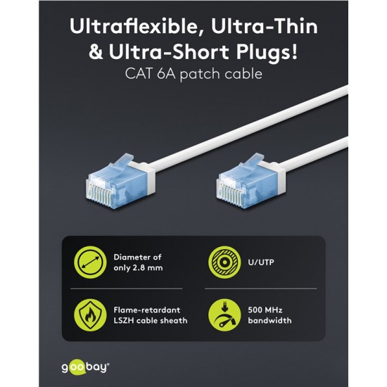 GOOBAY καλώδιο δικτύου 74288, CAT 6A U/UTP, ultra slim, copper, 500MHz, 3m, λευκό