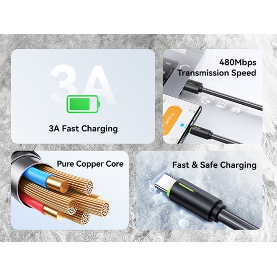 USAMS καλώδιο USB-C σε USB US-SJ732, 3A, 480Mbps, 1m, λευκό