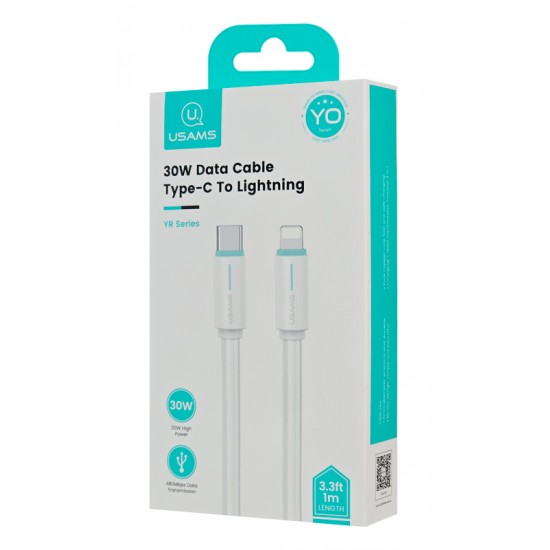 USAMS καλώδιο Lightning σε USB-C US-SJ735, 30W, 480Mbps, 1m, λευκό