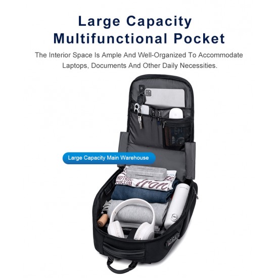 ARCTIC HUNTER τσάντα πλάτης B00682 με θήκη laptop 15.6", USB, λουκέτο TSA, 23.5L, μαύρη