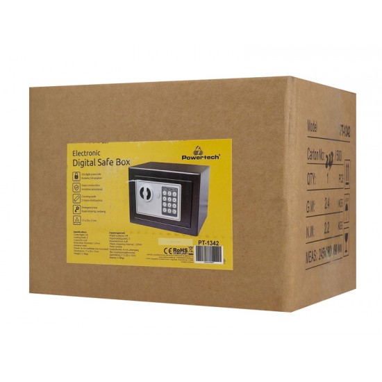 POWERTECH χρηματοκιβώτιο ασφαλείας PT-1342, ψηφιακό κλείδωμα, 23x17x17cm, 2.18kg