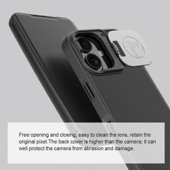 NILLKIN θήκη Qin Prop Leather για iPhone 16, δερμάτινη, μαύρη