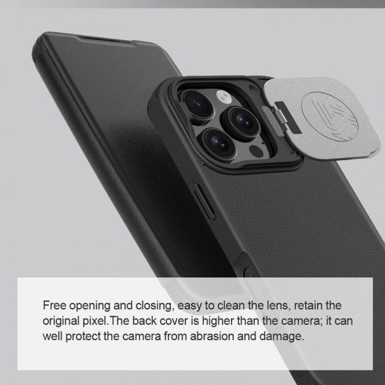 NILLKIN θήκη Qin Prop Leather για iPhone 16 Pro, δερμάτινη, μαύρη