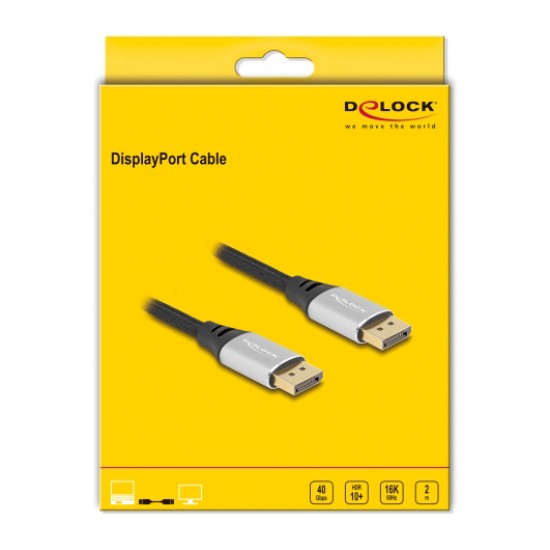 DELOCK καλώδιο DisplayPort 2.1 80634, 16K/60Hz, 40 Gbps, 2m, μαύρο