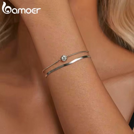 BAMOER βραχιόλι MSB022 με μοϊσσανίτη, ασήμι 925, ασημί