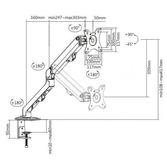 POWERTECH βάση γραφείου οθόνης PT-1365, 17-27", έως 7kg