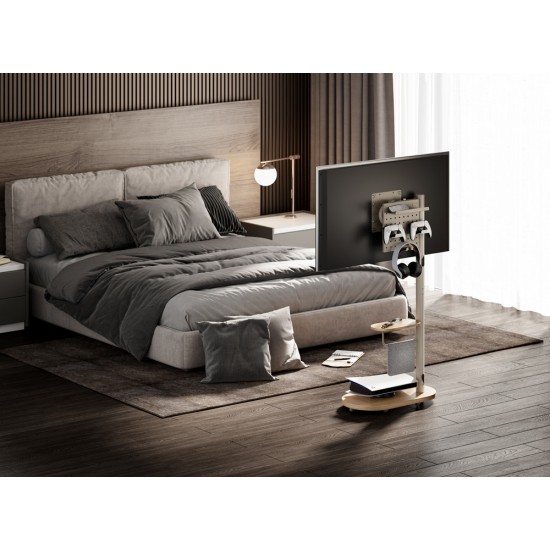 BRATECK βάση τηλεόρασης δαπέδου FS54-22T-02W, 17-43", έως 15kg, με ράφι & ροδάκια, λευκή