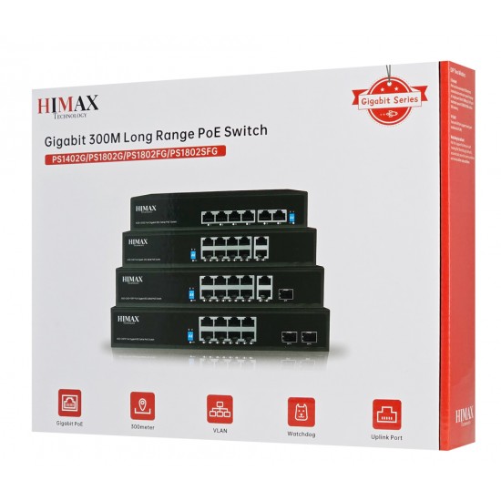 HIMAX PoE switch PS1802G, 8x Ethernet PoE & 2x Ethernet θύρες, έως 1000Mbps