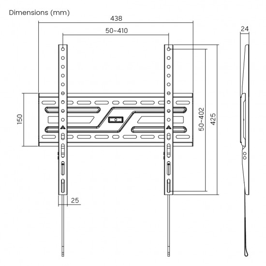 POWERTECH επιτοίχια βάση τηλεόρασης PT-1373, 32-75", έως 75kg, fixed