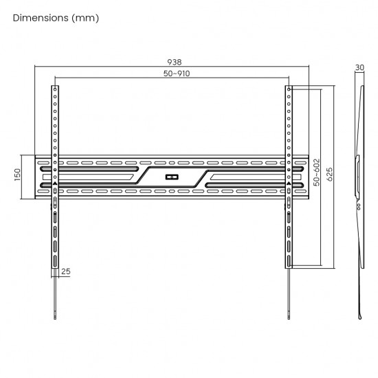POWERTECH επιτοίχια βάση τηλεόρασης PT-1369, 43-100", έως 75kg, fixed