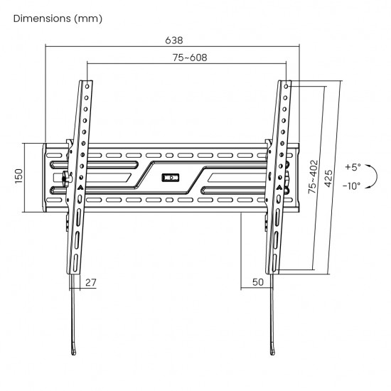 POWERTECH επιτοίχια βάση τηλεόρασης PT-1370, 37-86", έως 75kg, ρυθμιζόμενη κλίση