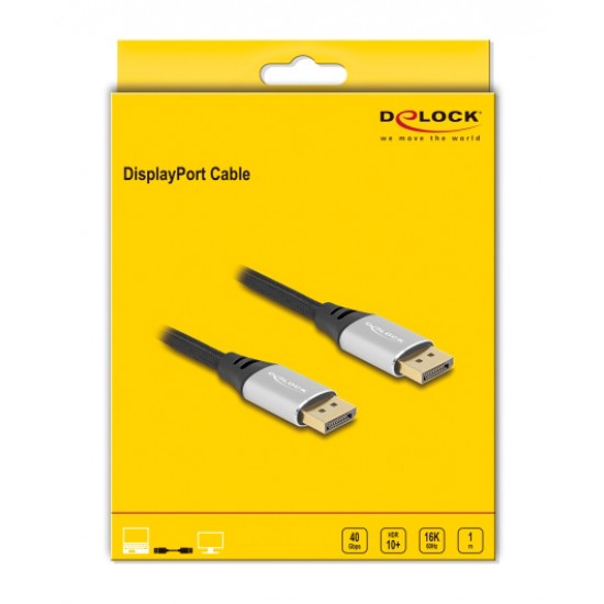 DELOCK καλώδιο DisplayPort 2.1 80633, 16K/60Hz, 40 Gbps, 1m, μαύρο
