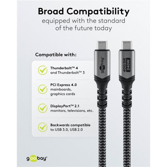GOOBAY καλώδιο USB-C 74212, USB4, 240W, 40Gbps, 8K/60Hz, 1.5m, γκρι