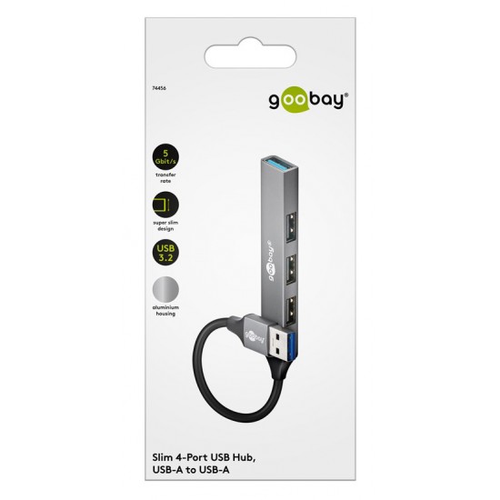 GOOBAY USB hub 74456, 4x θυρών, USB 3.2, 5Gbps, USB σύνδεση, γκρι