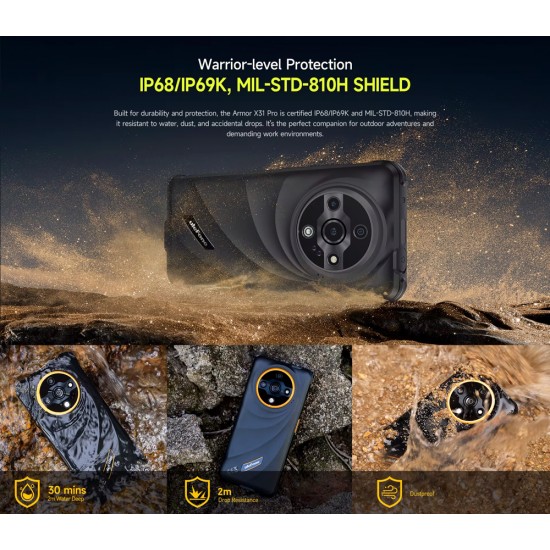 ULEFONE smartphone Armor X31 Pro, 6.56", 8/256GB, 5G, 6050mAh, IP68/IP69K, μαύρο