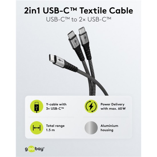 GOOBAY καλώδιο USB-C σε 2x USB-C 75739, 60W, 480Mbps, 1.5m, γκρι