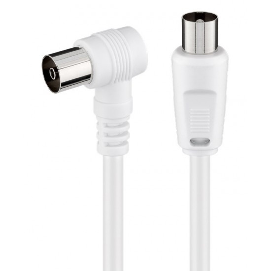 POWERTECH καλώδιο κεραίας RF αρσενικό - RF θηλυκό CAB-V040, γωνιακό, λευκό, 1.5m