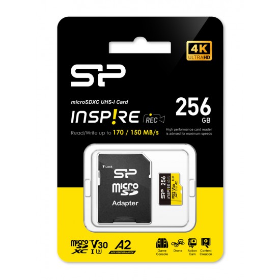 SILICON POWER κάρτα μνήμης microSDXC Inspire, 256GB, UHS-I U3 A1 V30