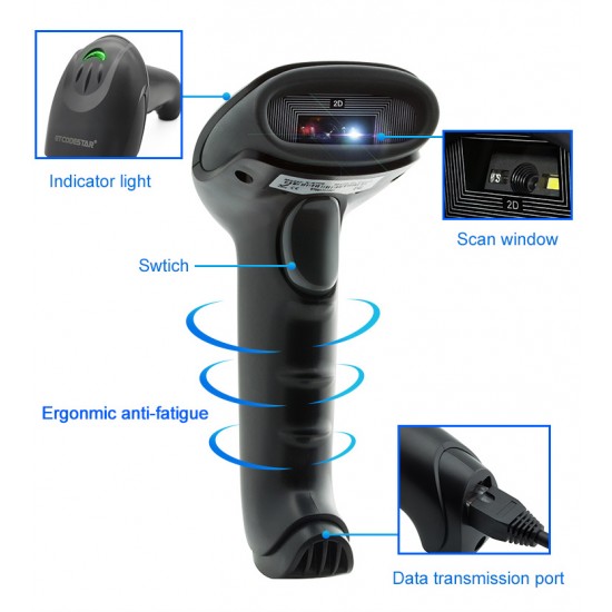 GTCODESTAR barcode scanner X-9701B, 1D & 2D, ενσύρματο & ασύρματο, Bluetooth, 2000mAh, μαύρο