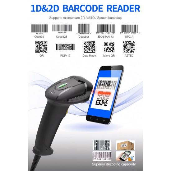 GTCODESTAR barcode scanner X-760H, 1D & 2D, ενσύρματο, μαύρο