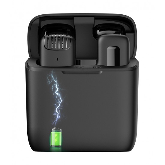 APEXEL ασύρματο μικρόφωνο APL-MIC013 με θήκη φόρτισης, Lightning, 2.4GHz, μαύρο