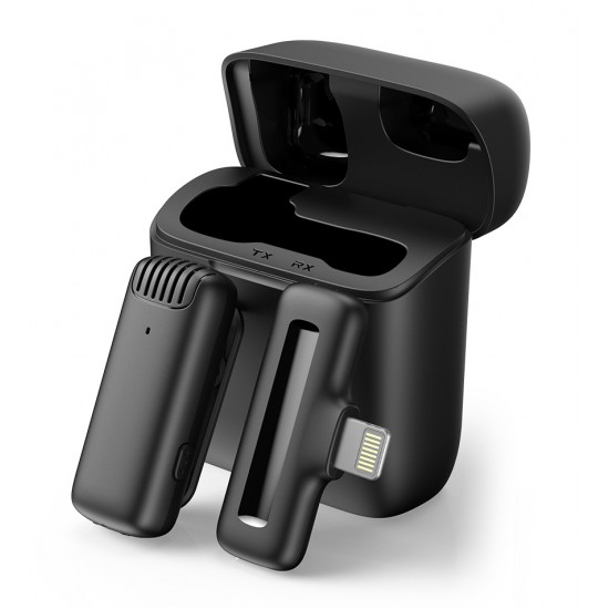 APEXEL ασύρματο μικρόφωνο APL-MIC013 με θήκη φόρτισης, Lightning, 2.4GHz, μαύρο