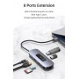 USAMS docking station US-SJ643, 8 θυρών, USB-C, 4K, 100W PD, LAN, γκρι