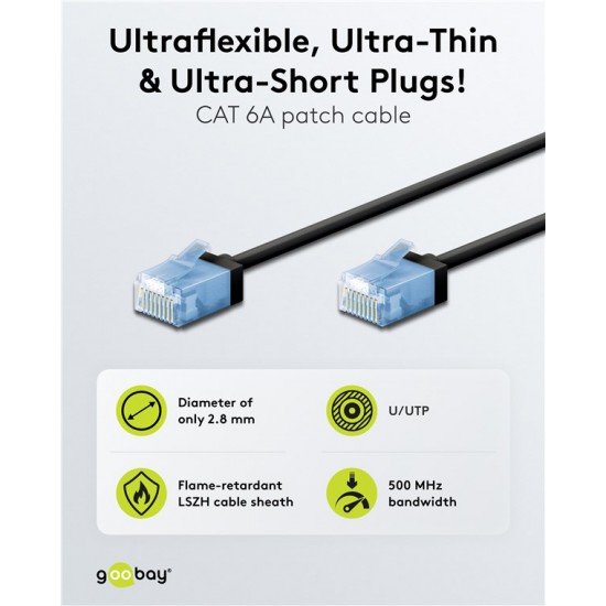 GOOBAY καλώδιο δικτύου 74240, CAT 6A U/UTP, ultra slim, copper, 500MHz, 7.5m, μαύρο