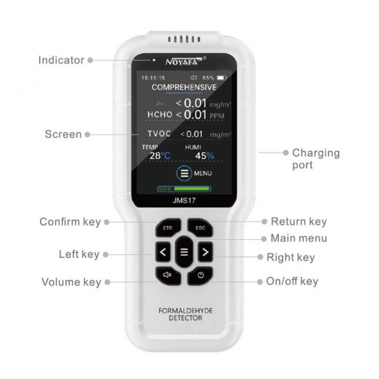 NOYAFA ψηφιακός μετρητής περιβάλλοντος JMS17, 4 σε 1, επαναφορτιζόμενος