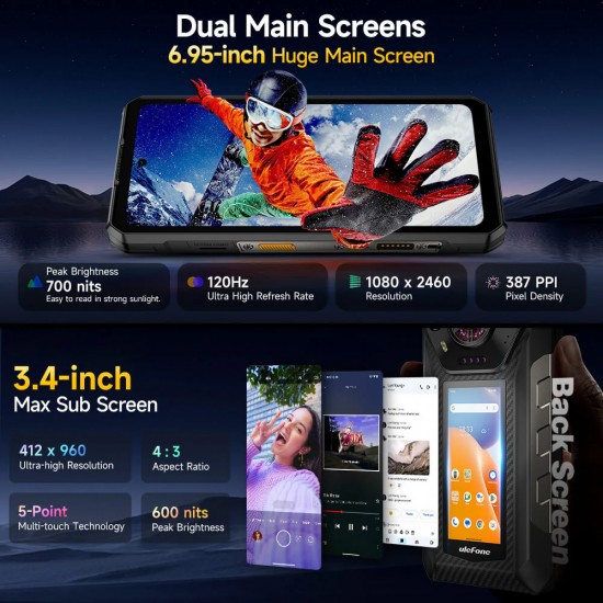 ULEFONE smartphone Armor 30 Pro, 6.95" & 3.4", 16/512GB, 5G, 12800mAh, IP68/IP69K, μαύρο