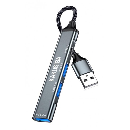 KAKUSIGA USB hub KSC-1416, 4x θυρών, USB 3.0, 5Gbps, USB σύνδεση, γκρι