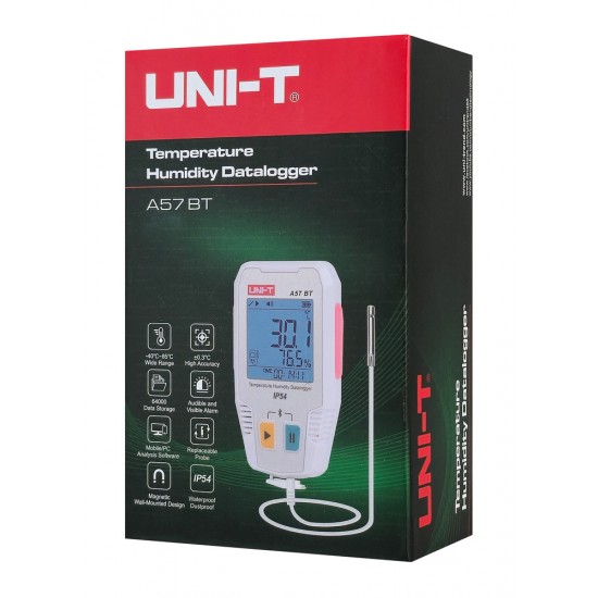 UNI-T ψηφιακό θερμόμετρο & υγρασιόμετρο A57 BT, -40~85 °C, Bluetooth, IP54