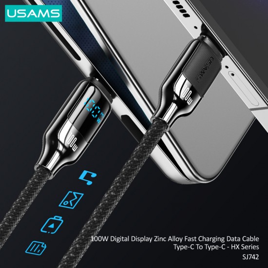 USAMS καλώδιο USB-C SJ742, 100W, 480Mbps, 1.2m, μαύρο