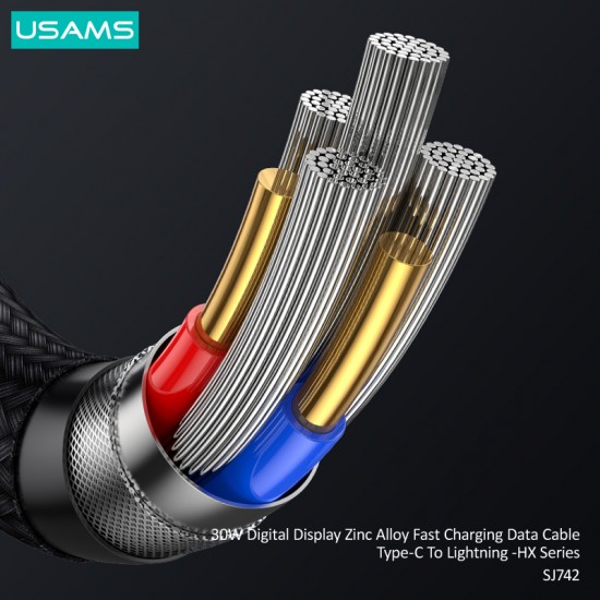 USAMS καλώδιο Lightning σε USB-C SJ741, 30W, 480Mbps, 1.2m, μαύρο