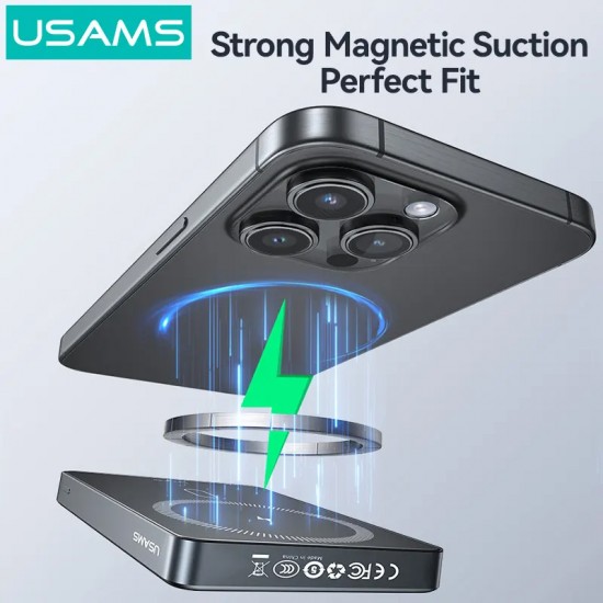 USAMS power bank CD242, magnetic wireless, USB-C έξοδος, 10000mAh, 20W, γκρι