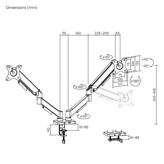 POWERTECH βάση γραφείου για 2x οθόνες PT-1425, 17-32", έως 9kg