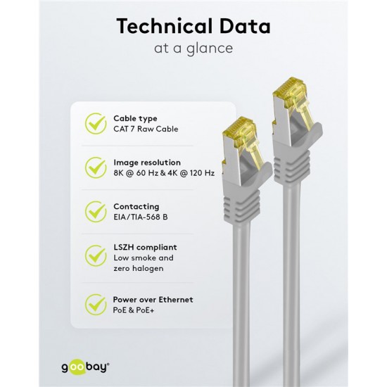 GOOBAY καλώδιο δικτύου 91621, CAT 7 S/FTP, copper, 500MHz, 5m, γκρι