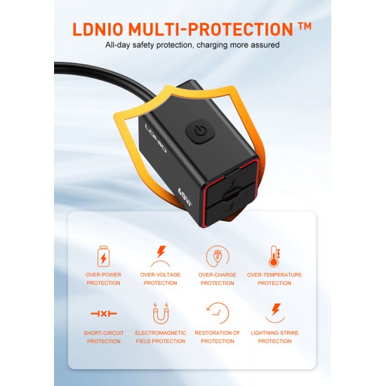 LDNIO φορτιστής μοτοσυκλέτας C108 με καλώδιο, USB/USB-C, 60W, μαύρος