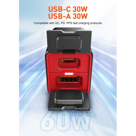 LDNIO φορτιστής μοτοσυκλέτας C108 με καλώδιο, USB/USB-C, 60W, μαύρος