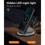 LDNIO ασύρματος φορτιστής WL02 με LED φωτισμό, 3 σε 1, 15W, μαύρος