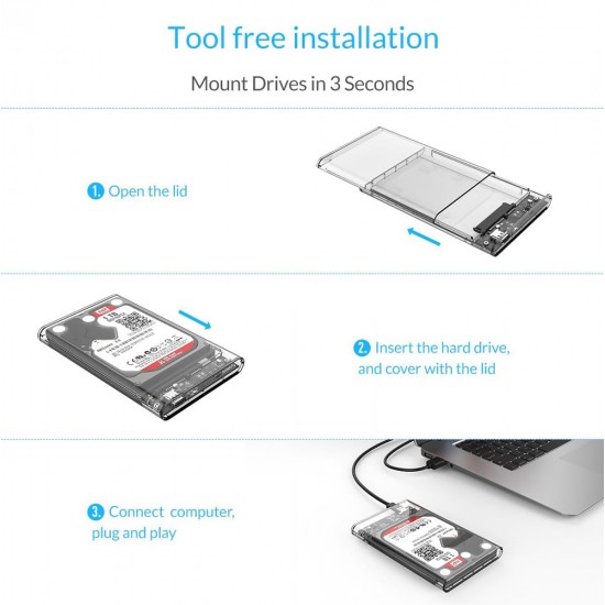 ORICO θήκη για 2.5" SATA HDD/SSD 2139C3, 5Gbps, διάφανη