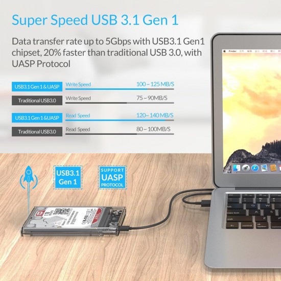 ORICO θήκη για 2.5" SATA HDD/SSD 2139C3, 5Gbps, διάφανη