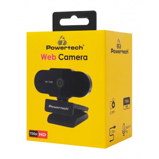 POWERTECH web camera PT-1426, 0.9MP, 720p HD, fixed εστίαση, 1.5m, μαύρη