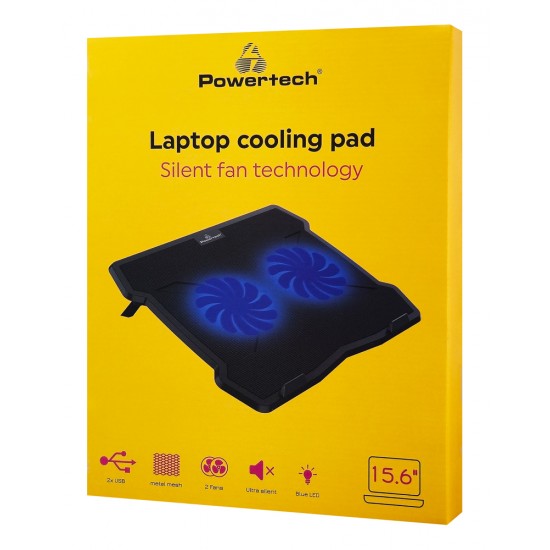 POWERTECH Βάση & ψύξη laptop PT-930, έως 15.6", 2x 125mm fan, LED, μαύρο