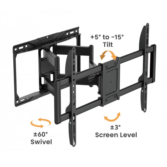 POWERTECH επιτοίχια βάση τηλεόρασης PT-1423, 37-90", 75kg, heavy duty, full motion