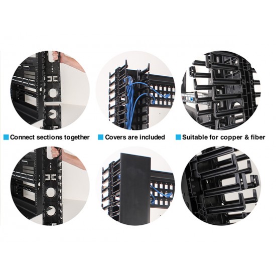 POWERTECH cable managment για rack NETW-0006, 23 θέσεων, πλαστικό, 2τμχ