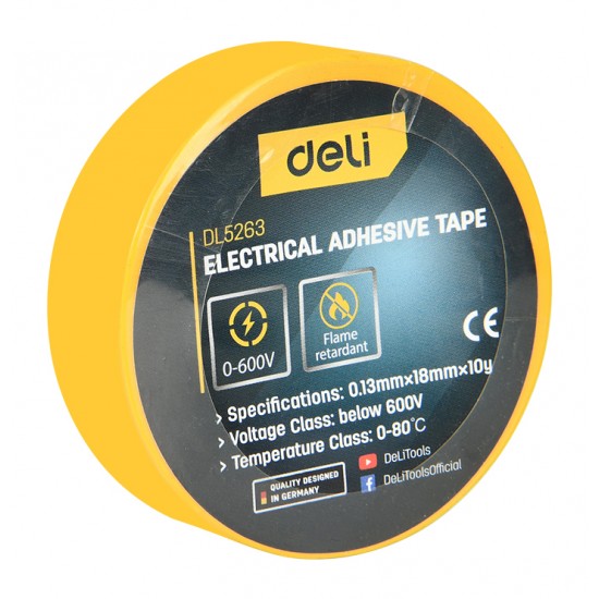 DELI μονωτική ταινία υψηλής αντοχής DL5263, 18mm x 9.15m, κίτρινη