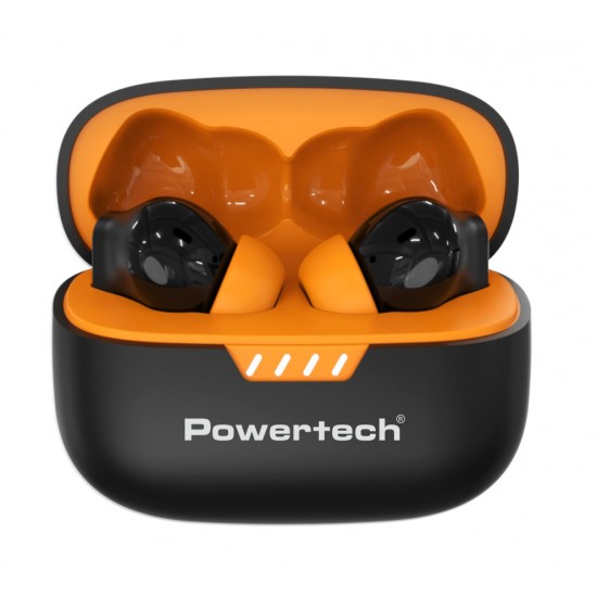POWERTECH earphones με θήκη φόρτισης PT-1431, True Wireless, 40/400mAh, ANC & ENC, μαύρα