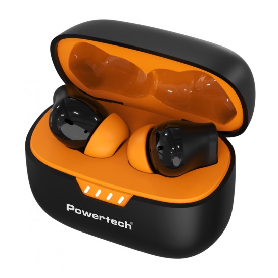 POWERTECH earphones με θήκη φόρτισης PT-1431, True Wireless, 40/400mAh, ANC & ENC, μαύρα